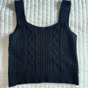Black cable knit sweater tank top crop